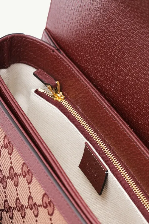 GUCCI GG Supreme 1955 Horsebit Shoulder Bag in Beige/Burgundy GHW 3