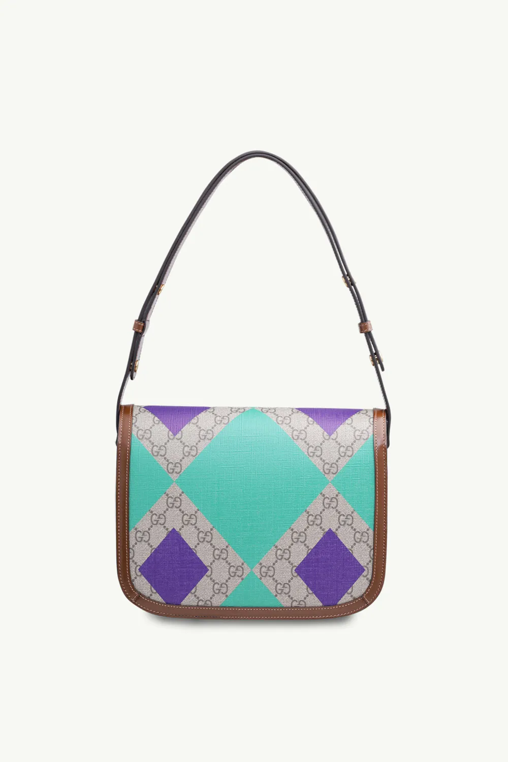 GUCCI GG Supreme 1955 Horsebit Colorful Geometric Shoulder Bag in Beige/Ebony Multicolor 1