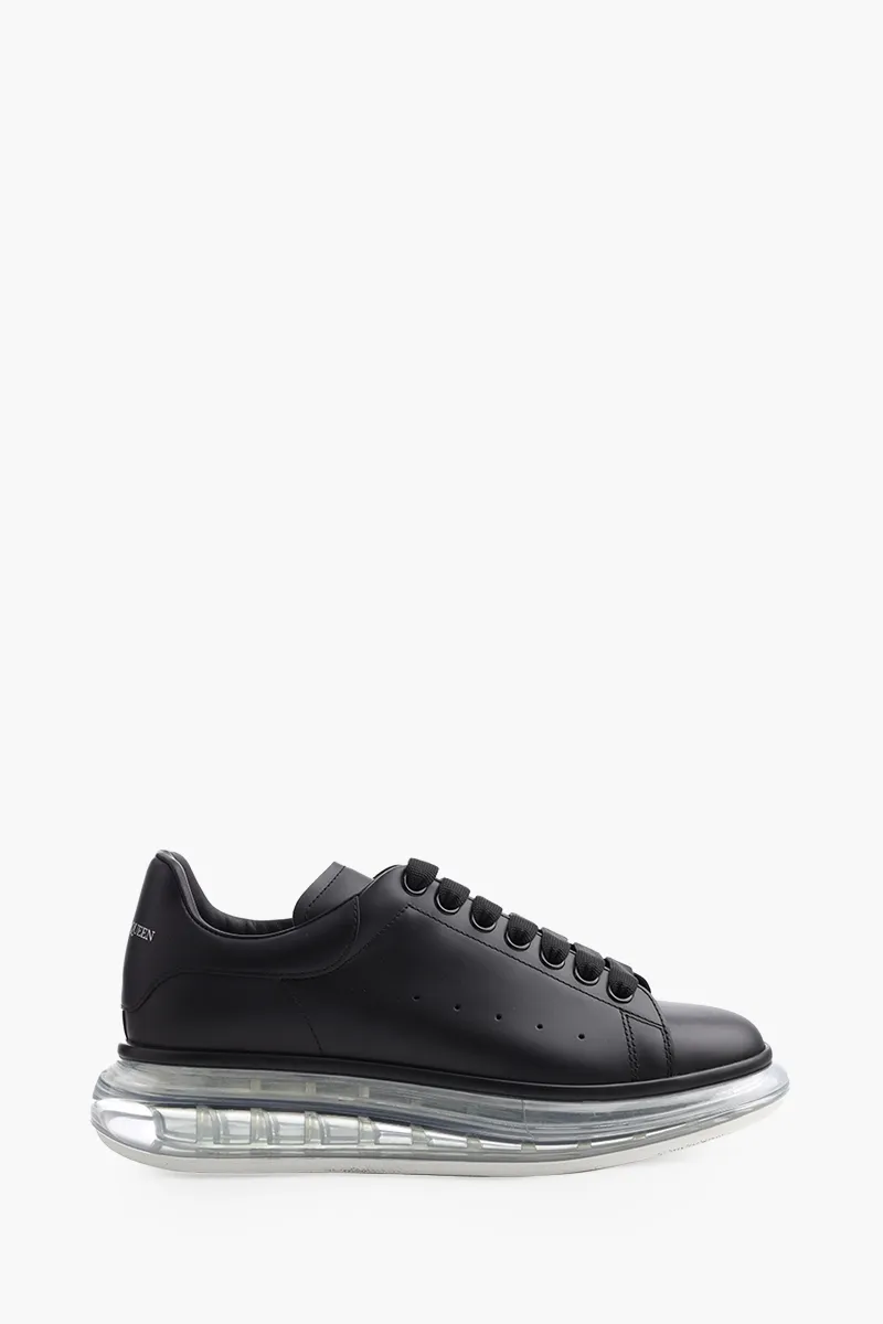 ALEXANDER MCQUEEN Men Transparent Oversized Lace-Up Sneakers in Black Smooth Leather 0