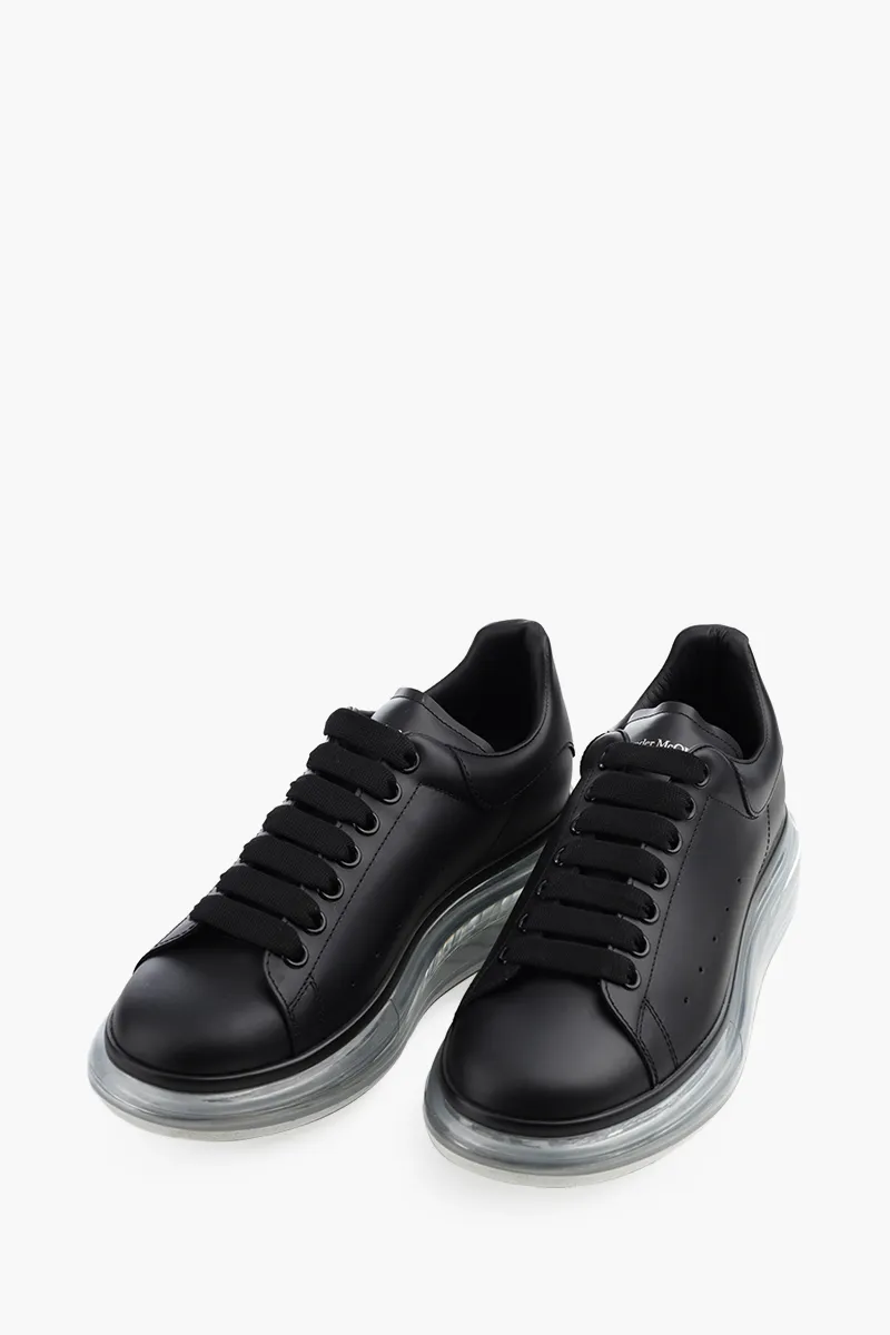 ALEXANDER MCQUEEN Men Transparent Oversized Lace-Up Sneakers in Black Smooth Leather 1