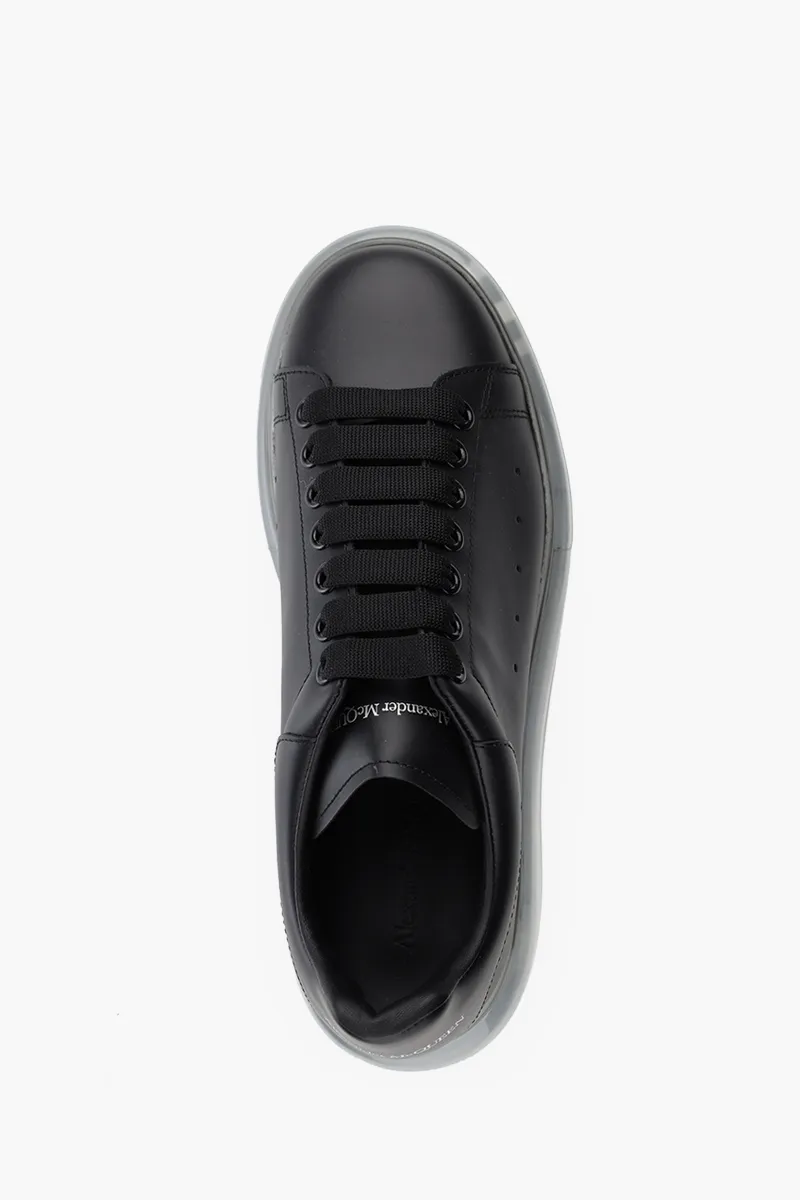 ALEXANDER MCQUEEN Men Transparent Oversized Lace-Up Sneakers in Black Smooth Leather 3