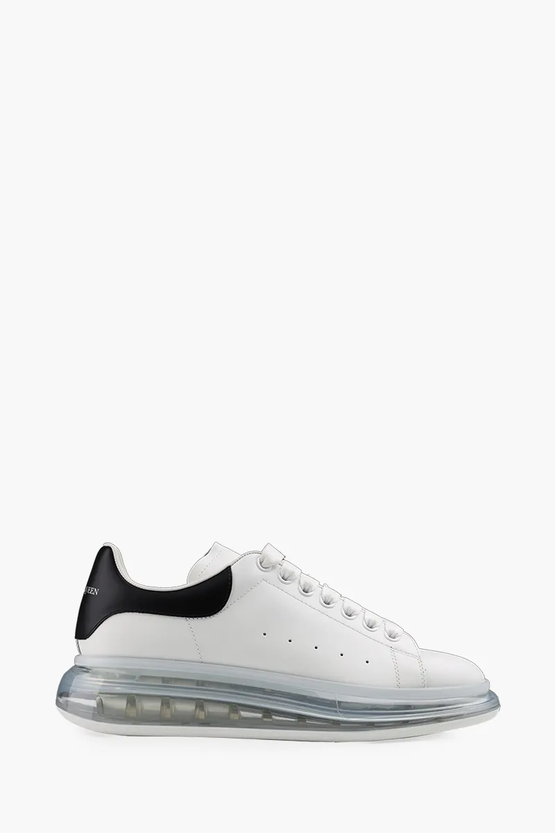 ALEXANDER MCQUEEN Men Transparent Oversized Lace-Up Sneakers in White/Black Smooth Leather 0