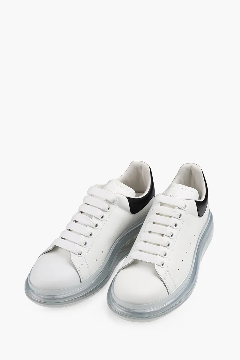 ALEXANDER MCQUEEN Men Transparent Oversized Lace-Up Sneakers in White/Black Smooth Leather 1