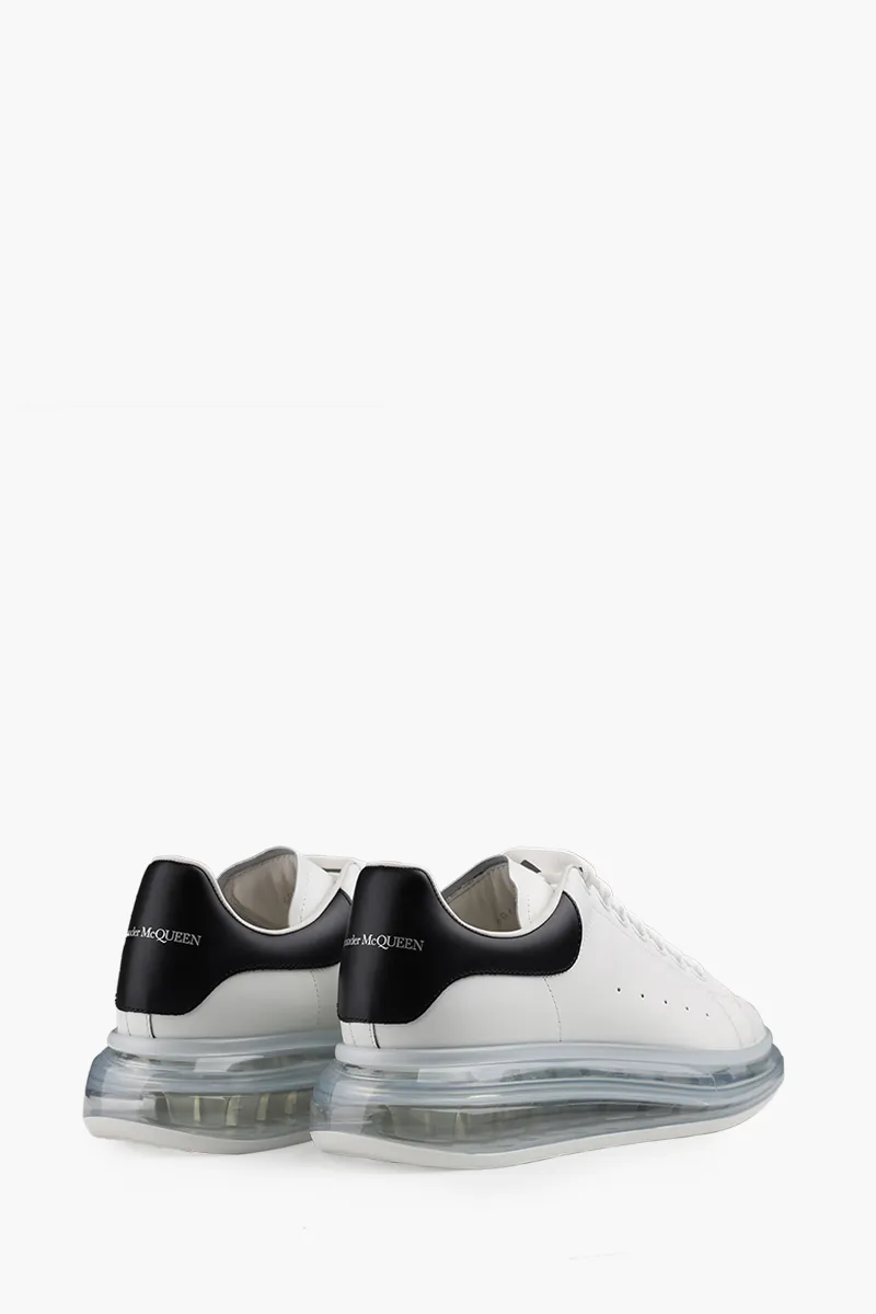 ALEXANDER MCQUEEN Men Transparent Oversized Lace-Up Sneakers in White/Black Smooth Leather 2