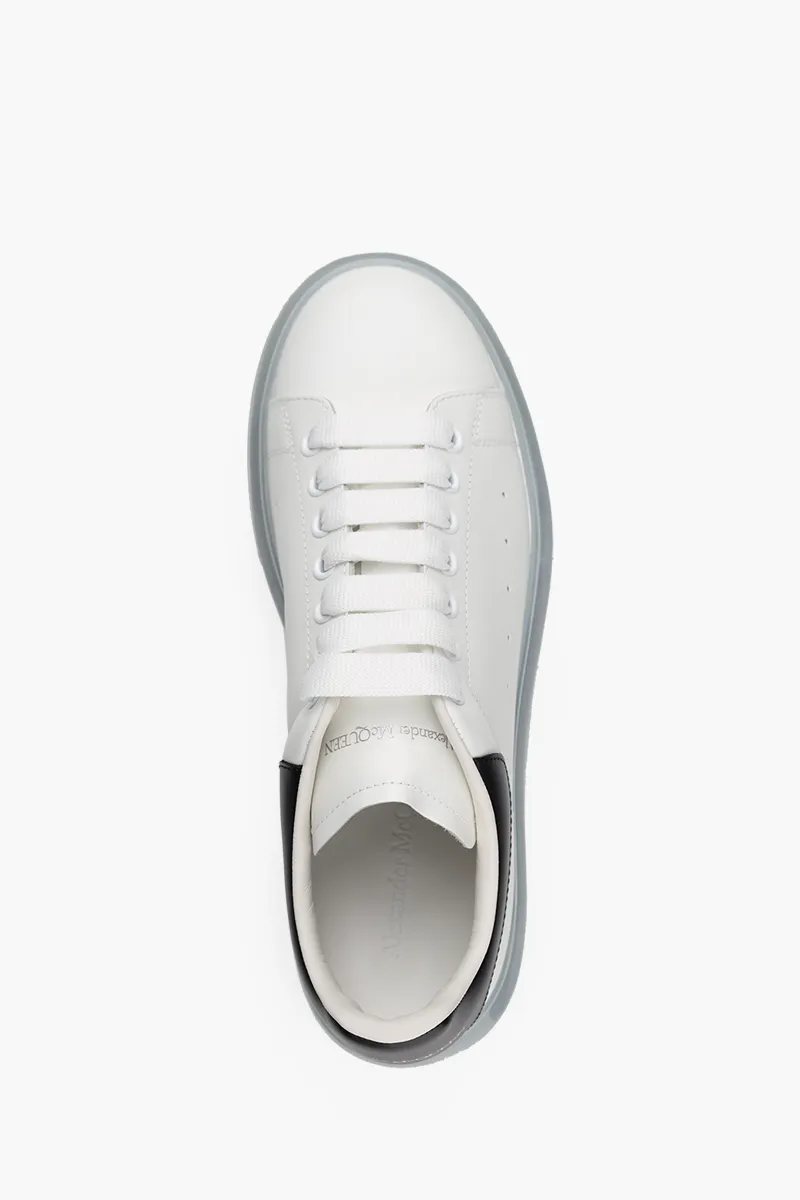 ALEXANDER MCQUEEN Men Transparent Oversized Lace-Up Sneakers in White/Black Smooth Leather 3