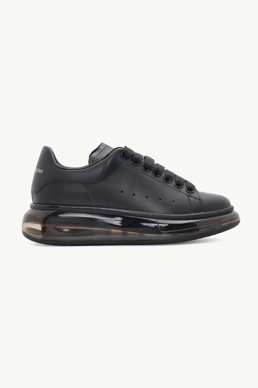 ALEXANDER MCQUEEN Women Transparent Oversized Lace-up Sneakers in All Black Smooth Leather 0