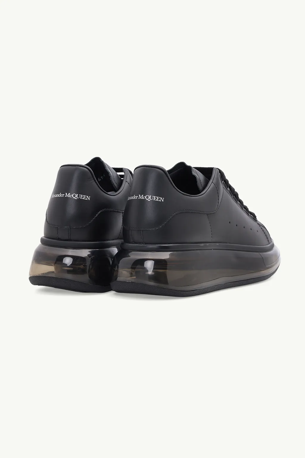 ALEXANDER MCQUEEN Women Transparent Oversized Lace-up Sneakers in All Black Smooth Leather 2