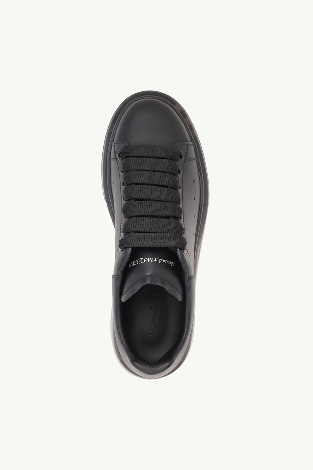 ALEXANDER MCQUEEN Women Transparent Oversized Lace-up Sneakers in All Black Smooth Leather 3