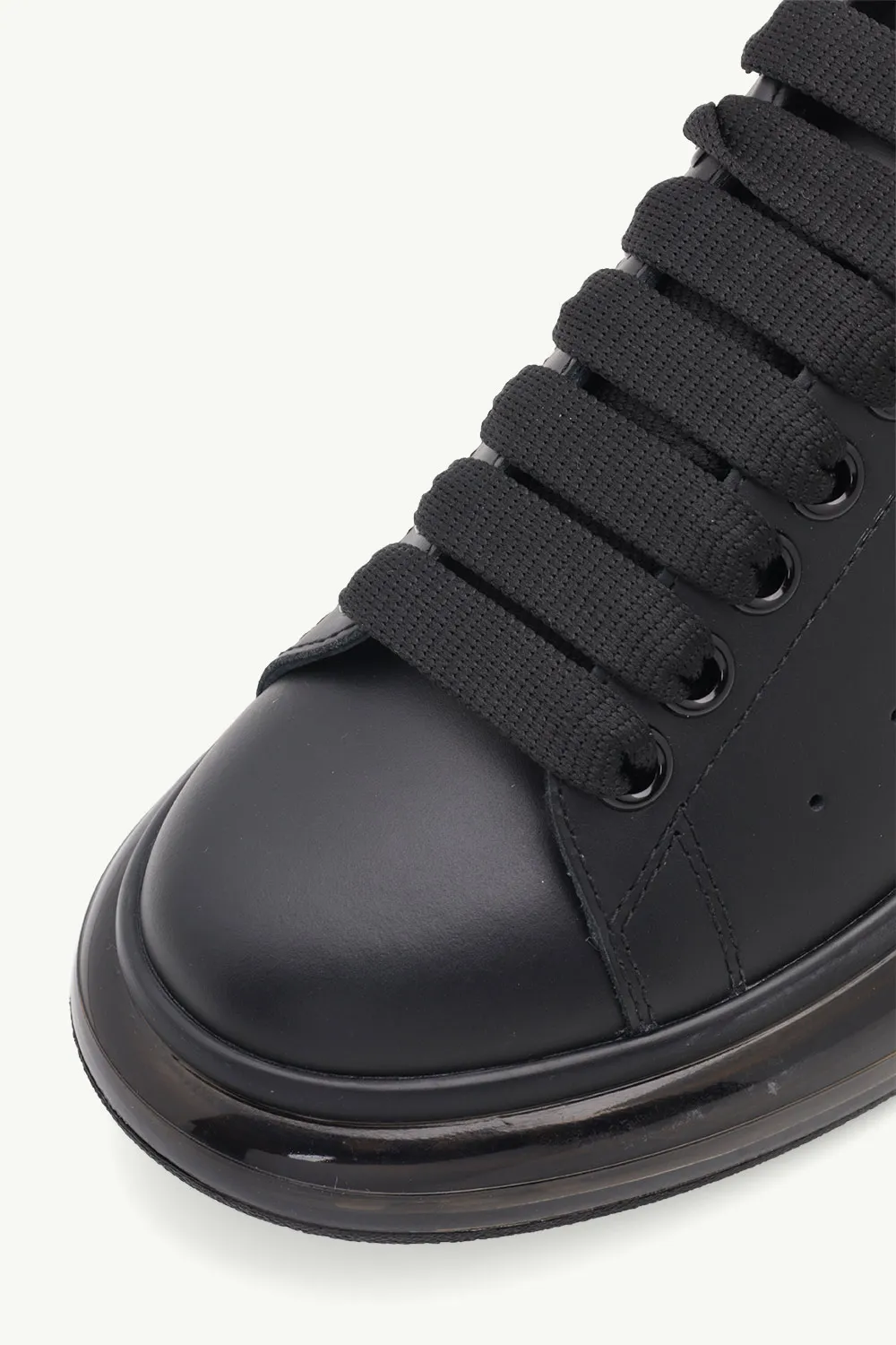 ALEXANDER MCQUEEN Women Transparent Oversized Lace-up Sneakers in All Black Smooth Leather 4