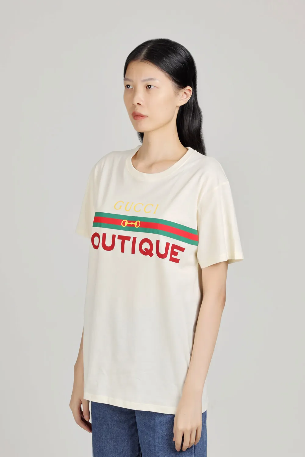 GUCCI Women Gucci Boutique Print Oversize T-Shirt in Off White Cotton 3