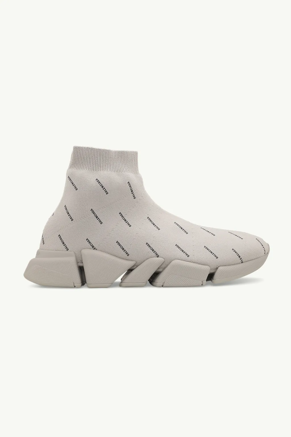 BALENCIAGA Men Speed 2.0 Sneakers in Beige/Black Recycled Knit with All Over Logo 0