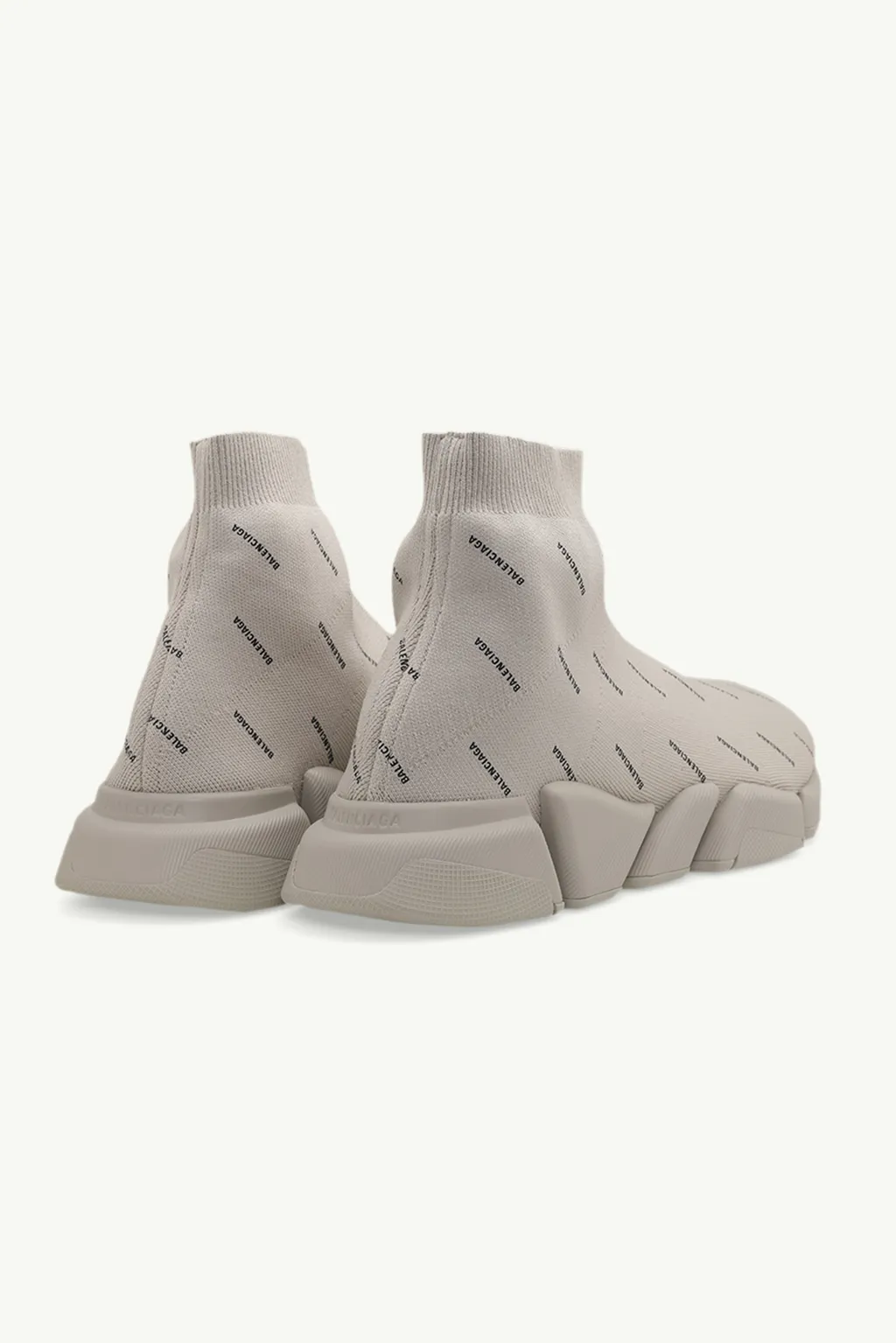 BALENCIAGA Men Speed 2.0 Sneakers in Beige/Black Recycled Knit with All Over Logo 2