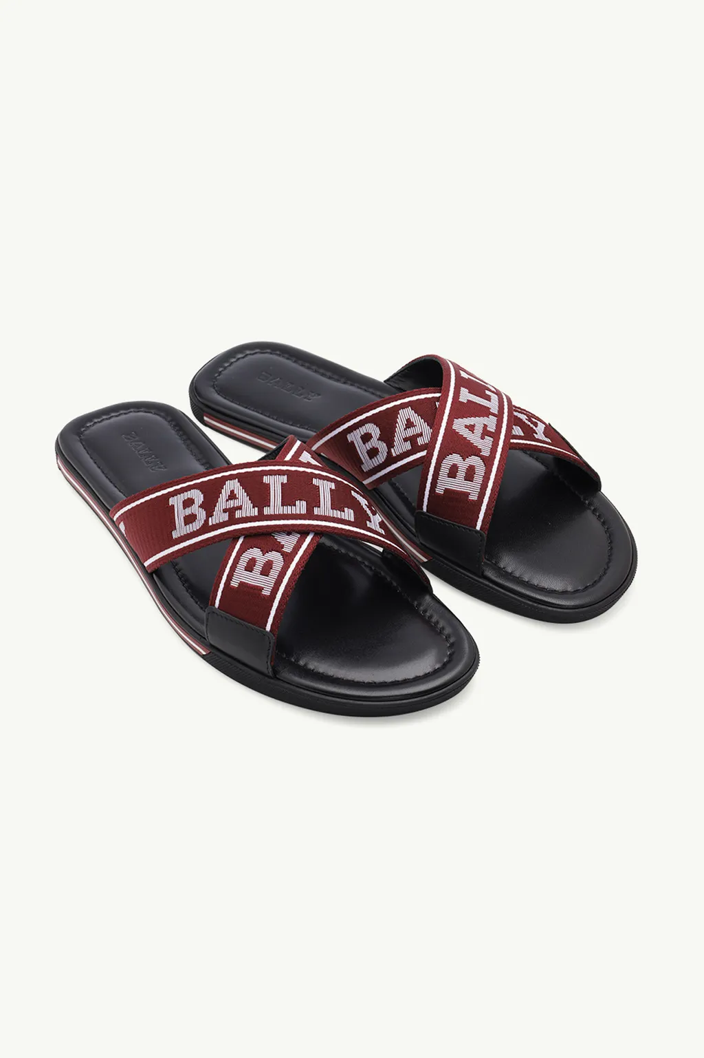 BALLY Men Bonk Bally Border Crossover Sandals in Black with Red/White Stripe 1