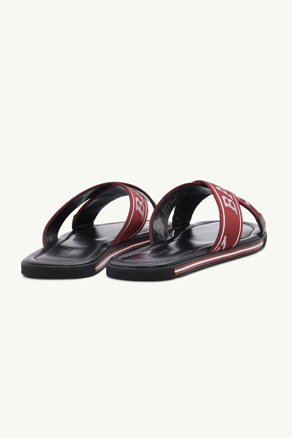 BALLY Men Bonk Bally Border Crossover Sandals in Black with Red/White Stripe 2