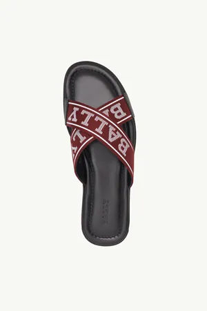 BALLY Men Bonk Bally Border Crossover Sandals in Black with Red/White Stripe 3