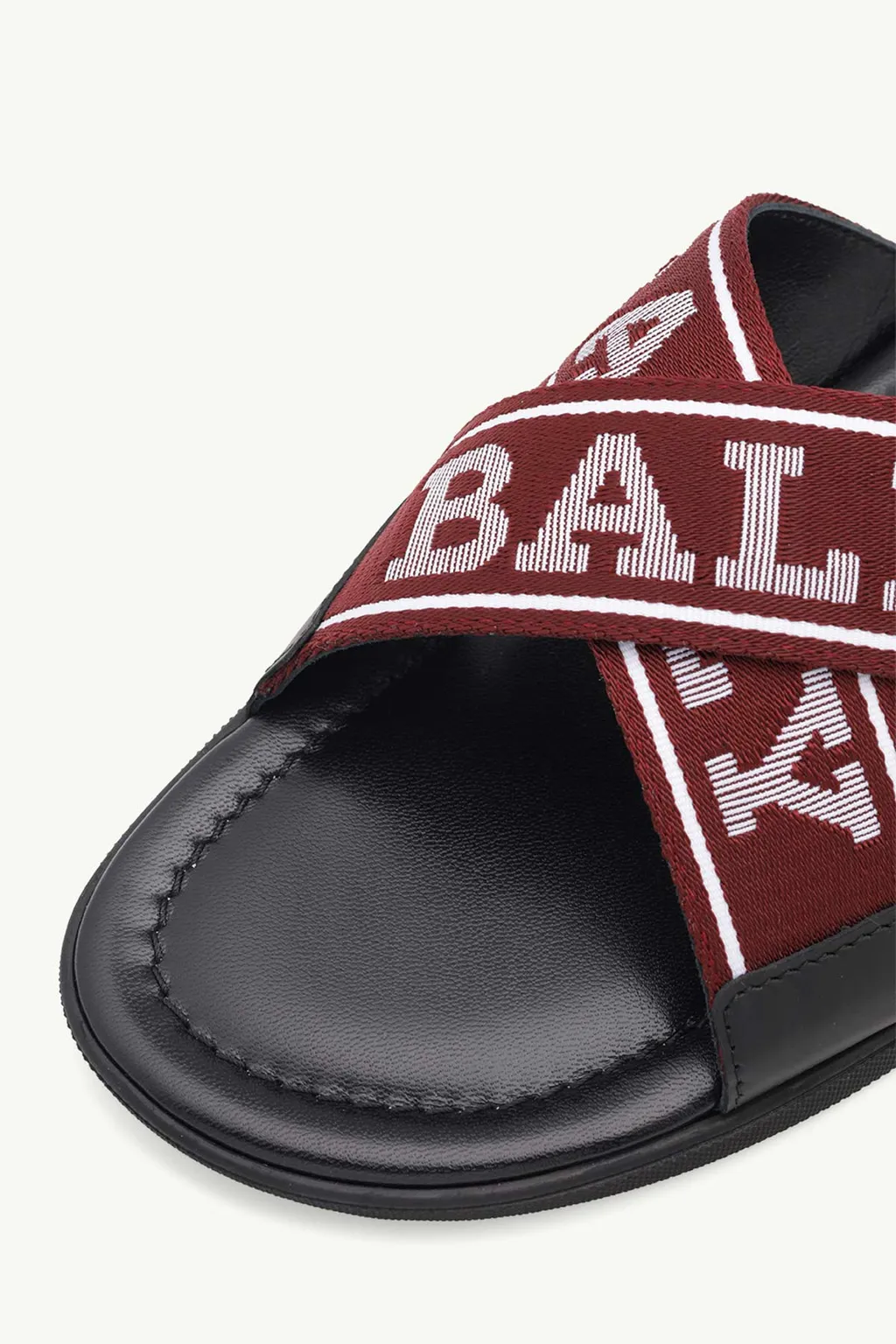 BALLY Men Bonk Bally Border Crossover Sandals in Black with Red/White Stripe 4