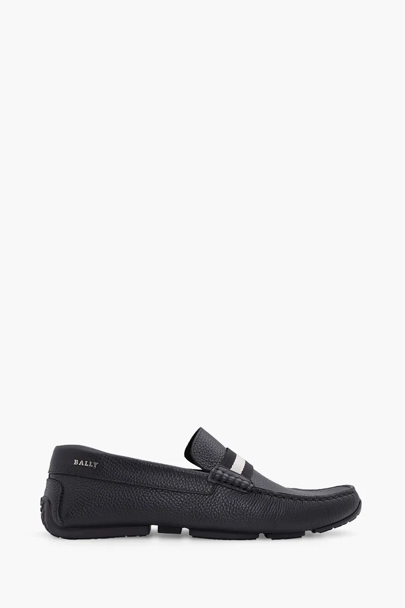 BALLY Men Driver Pearce Loafers in Black Bovine with Trainspotting Stripe 0
