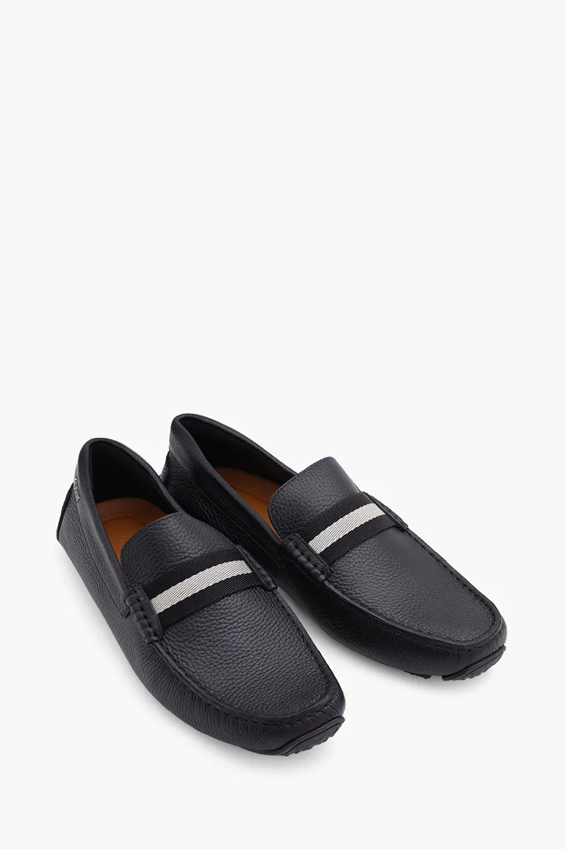 BALLY Men Driver Pearce Loafers in Black Bovine with Trainspotting Stripe 1