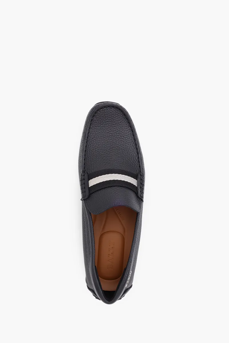 BALLY Men Driver Pearce Loafers in Black Bovine with Trainspotting Stripe 3