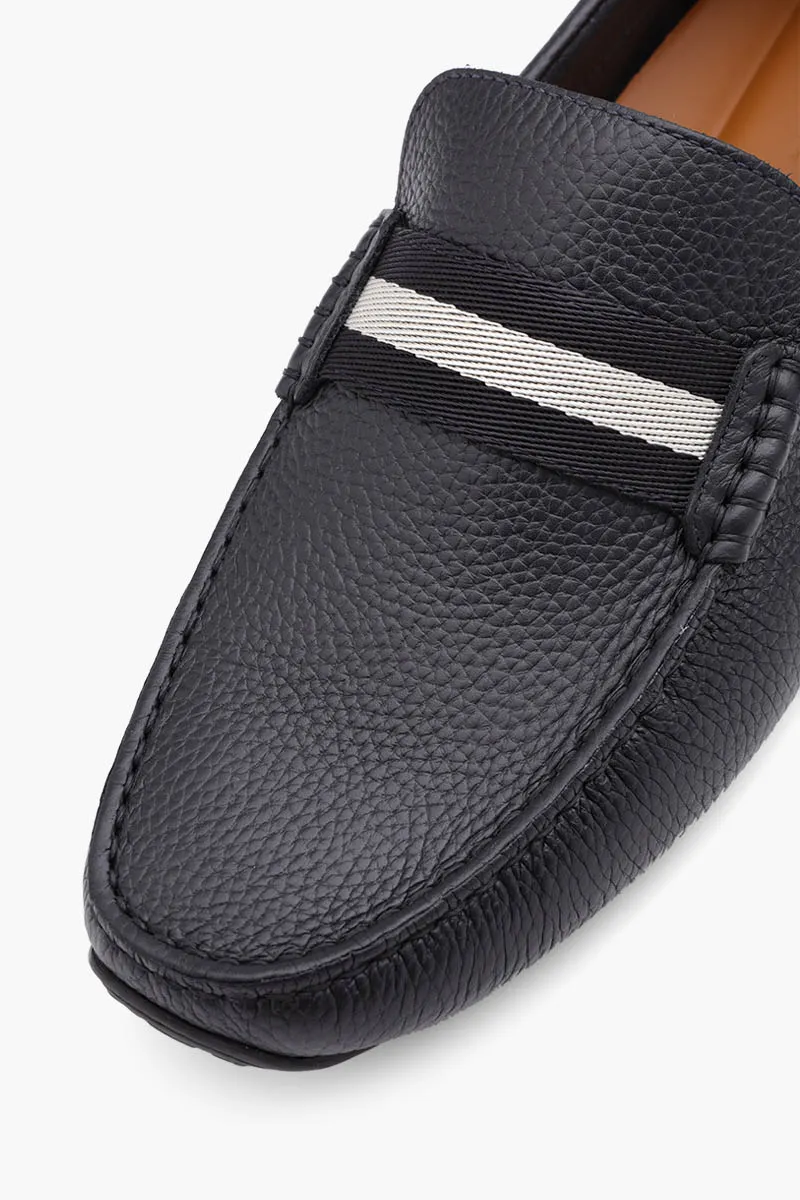 BALLY Men Driver Pearce Loafers in Black Bovine with Trainspotting Stripe 4