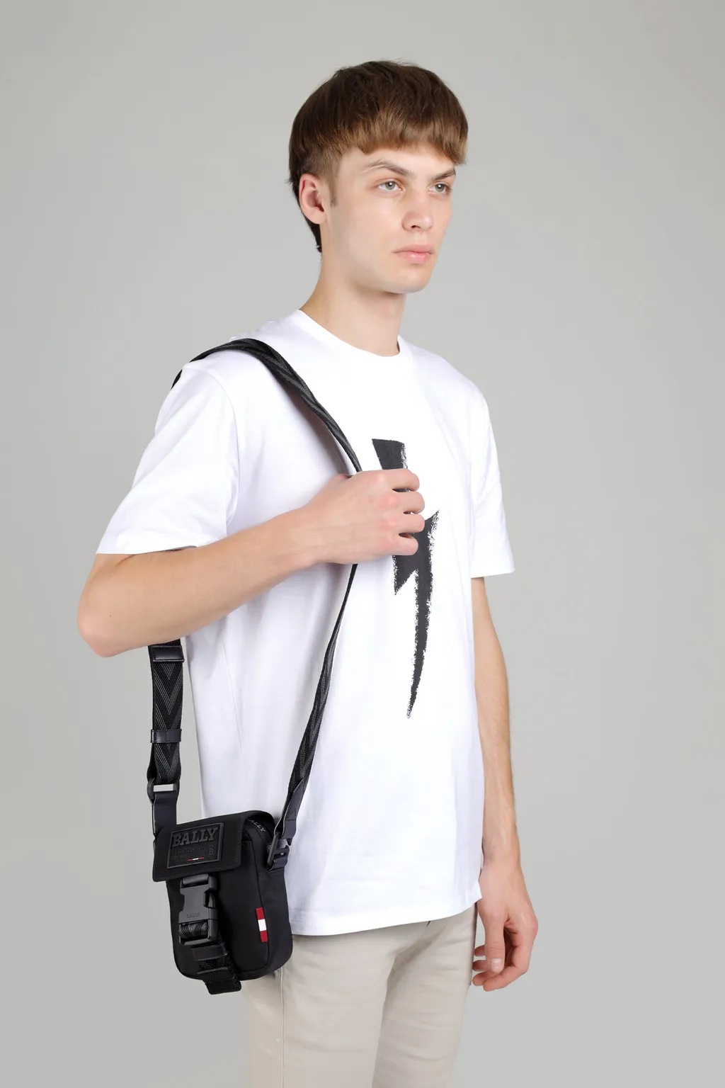 BALLY Men Rady Crossbody Bag in Grey Nylon 4