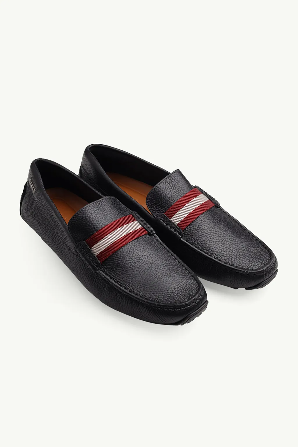 BALLY Men Driver Pearce Loafers in Black Bovine Grained with Red/White Stripe 1