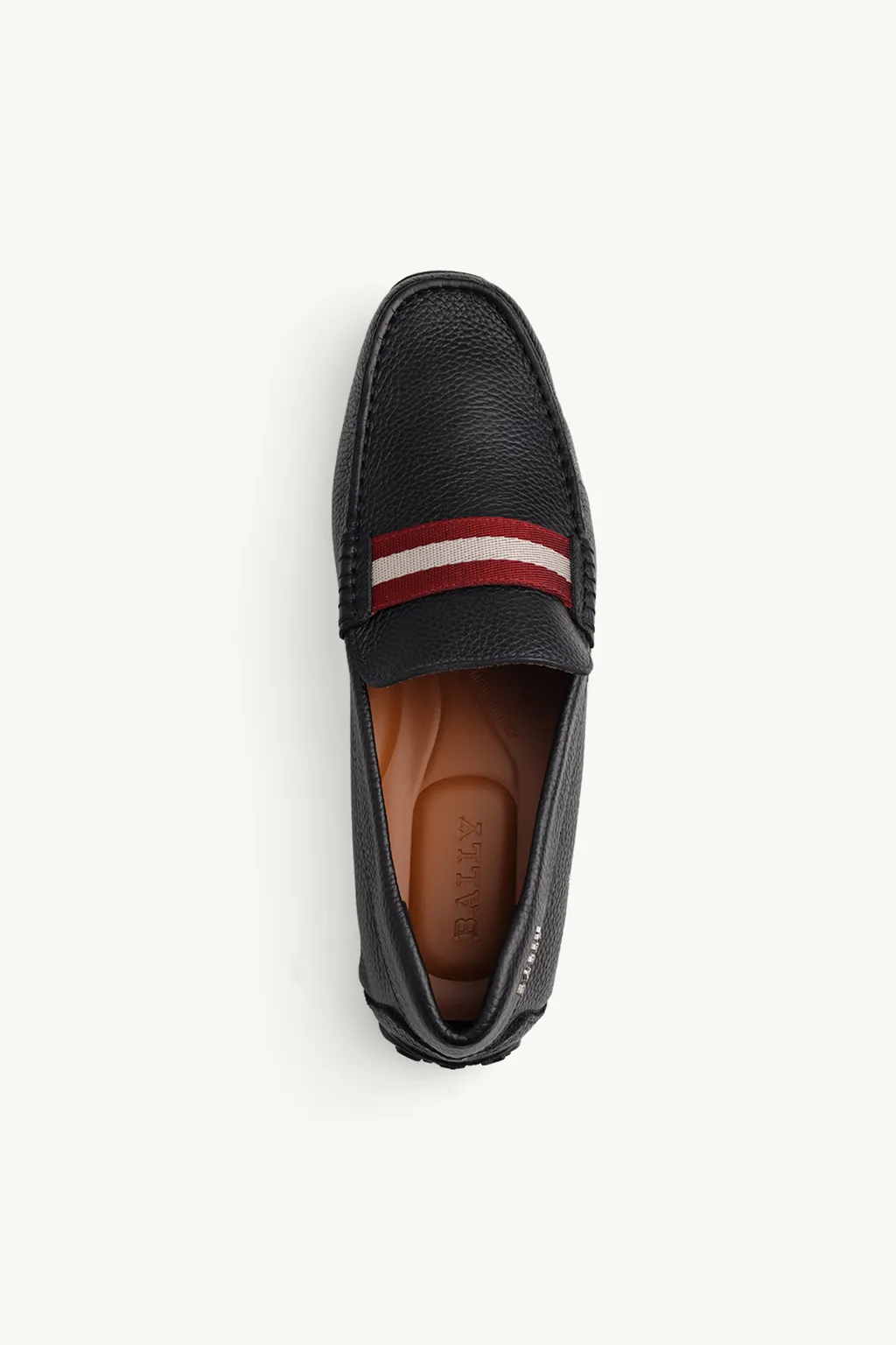 BALLY Men Driver Pearce Loafers in Black Bovine Grained with Red/White Stripe 3