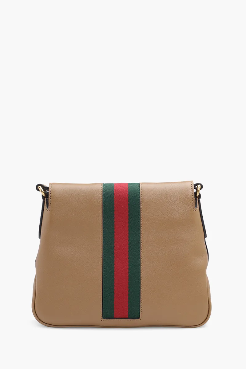 GUCCI Small Dahlia Double G Messenger Bag in Brown Leather GHW with Green/Red Web 1