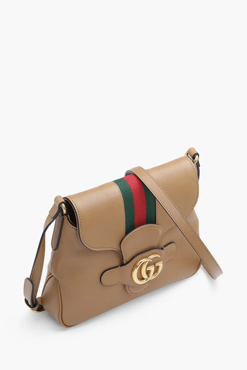GUCCI Small Dahlia Double G Messenger Bag in Brown Leather GHW with Green/Red Web 2