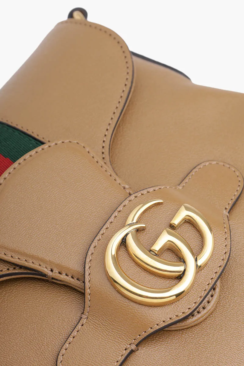 GUCCI Small Dahlia Double G Messenger Bag in Brown Leather GHW with Green/Red Web 3