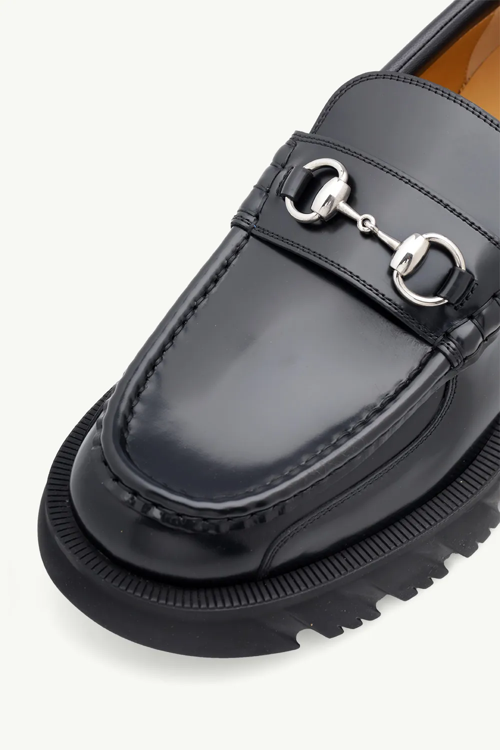 GUCCI Men Horsebit Rubber Sole Loafers 40mm in Black Smooth Leather SHW 4
