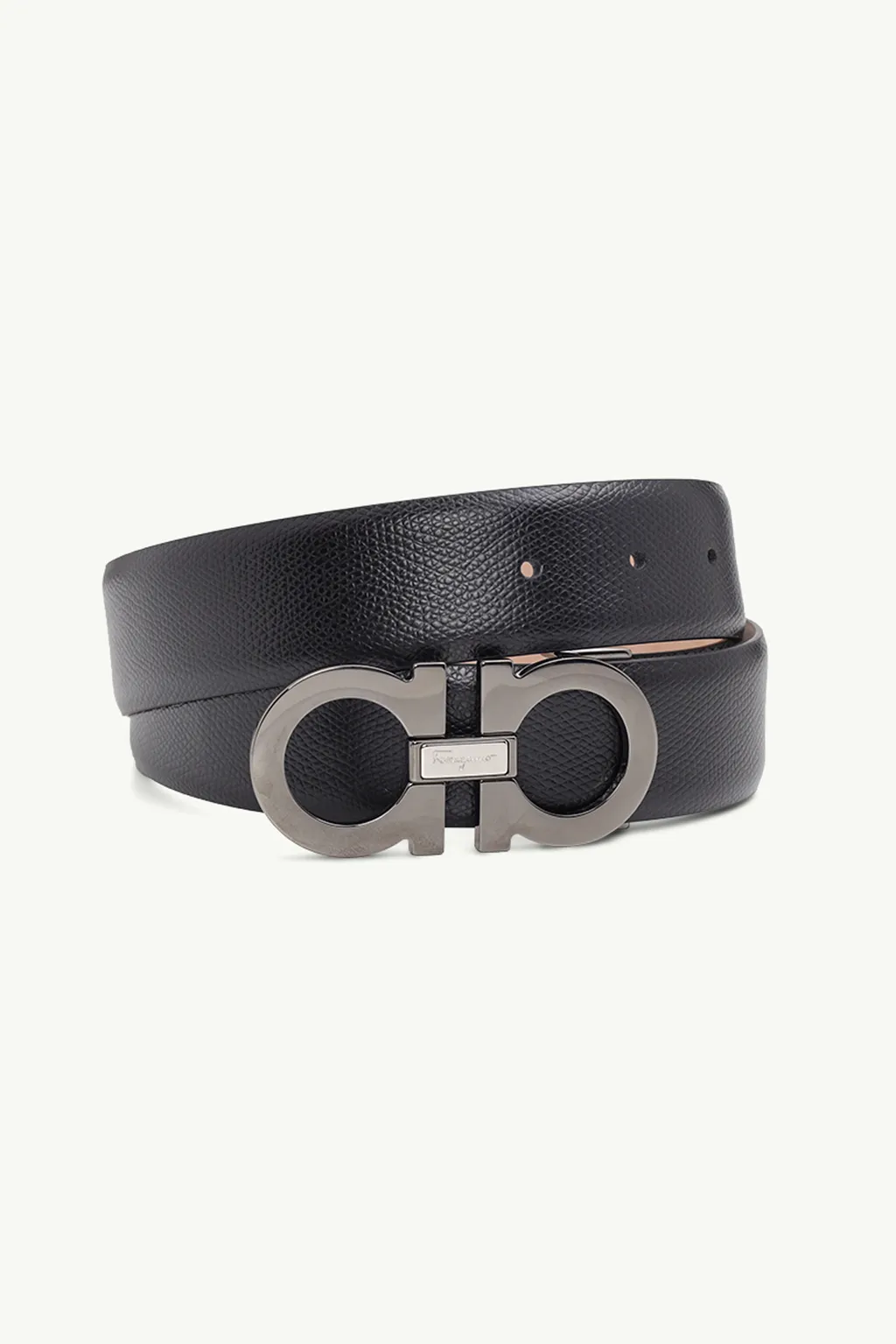 SALVATORE FERRAGAMO Men Adjustable Gancini Belt 3.5cm in Black Calfskin RHW 1