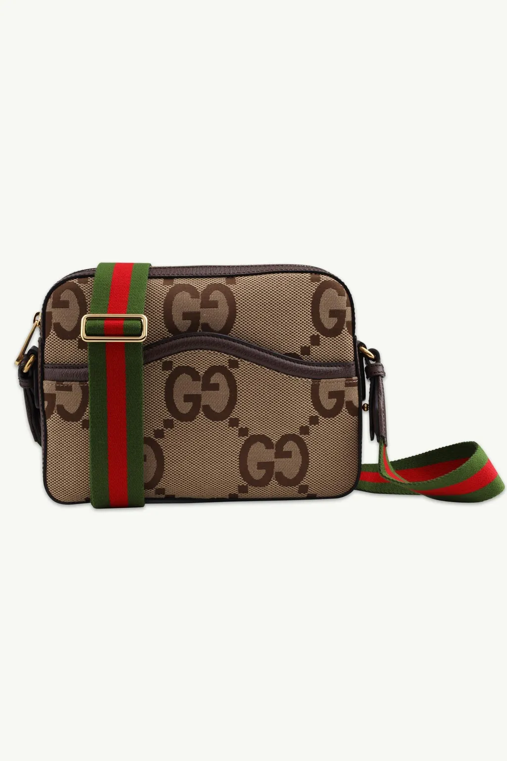 GUCCI Medium Messenger Bag in Camel/Ebony Canvas x Leather with Jumbo GG Supreme 0