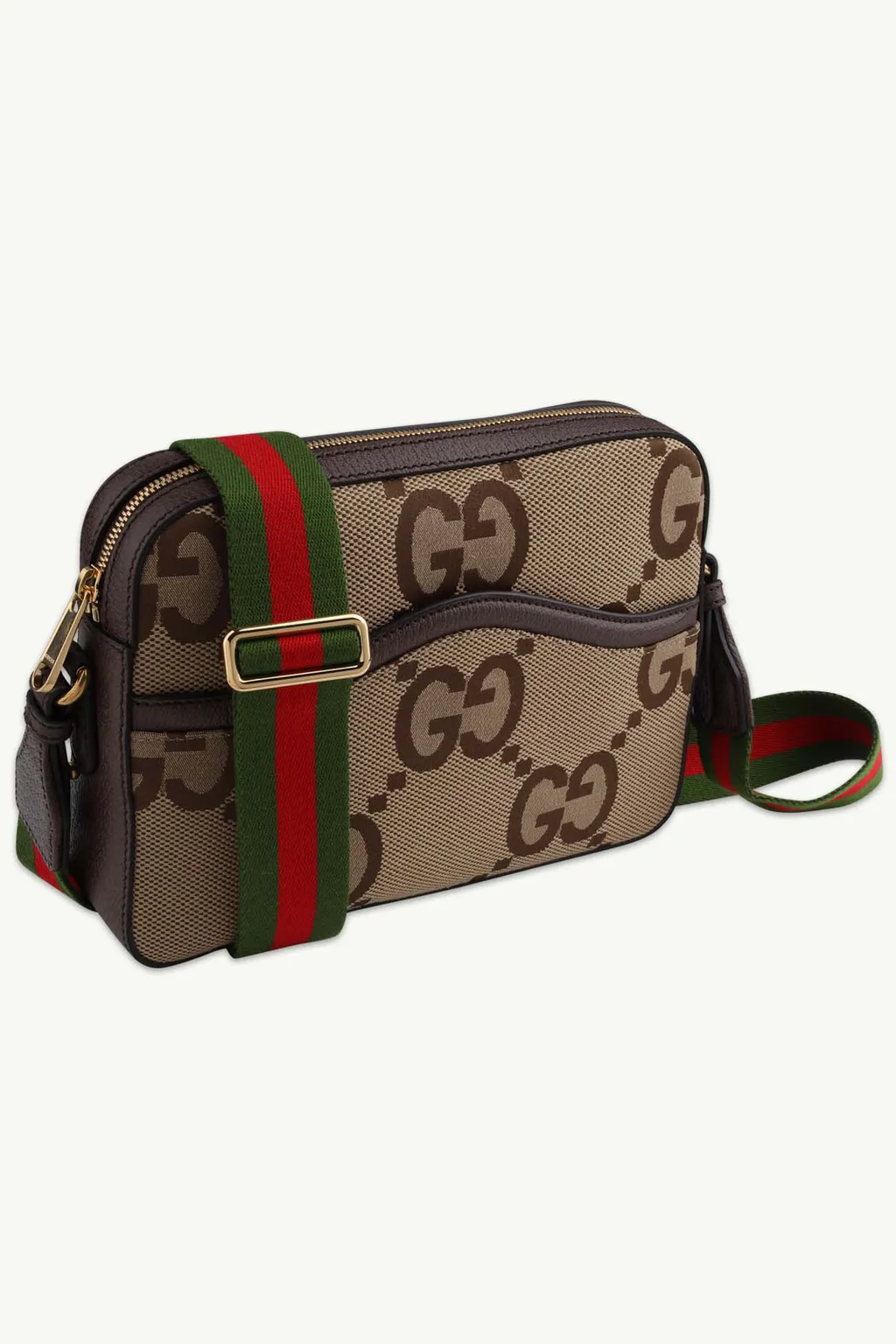 GUCCI Medium Messenger Bag in Camel/Ebony Canvas x Leather with Jumbo GG Supreme 1
