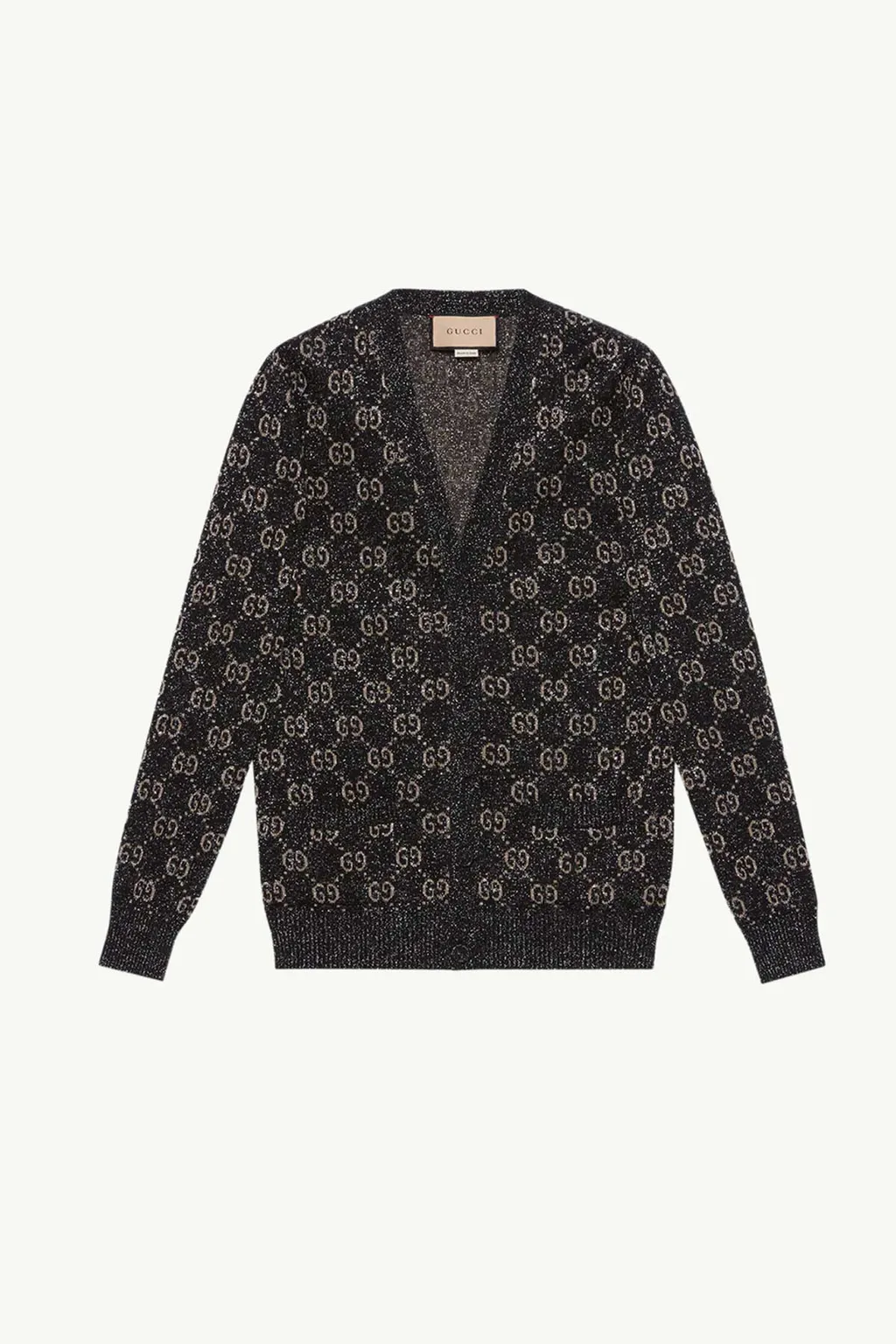 GUCCI Women GG Jacquard Lame V-Neck Cardigan in Black/Beige 0