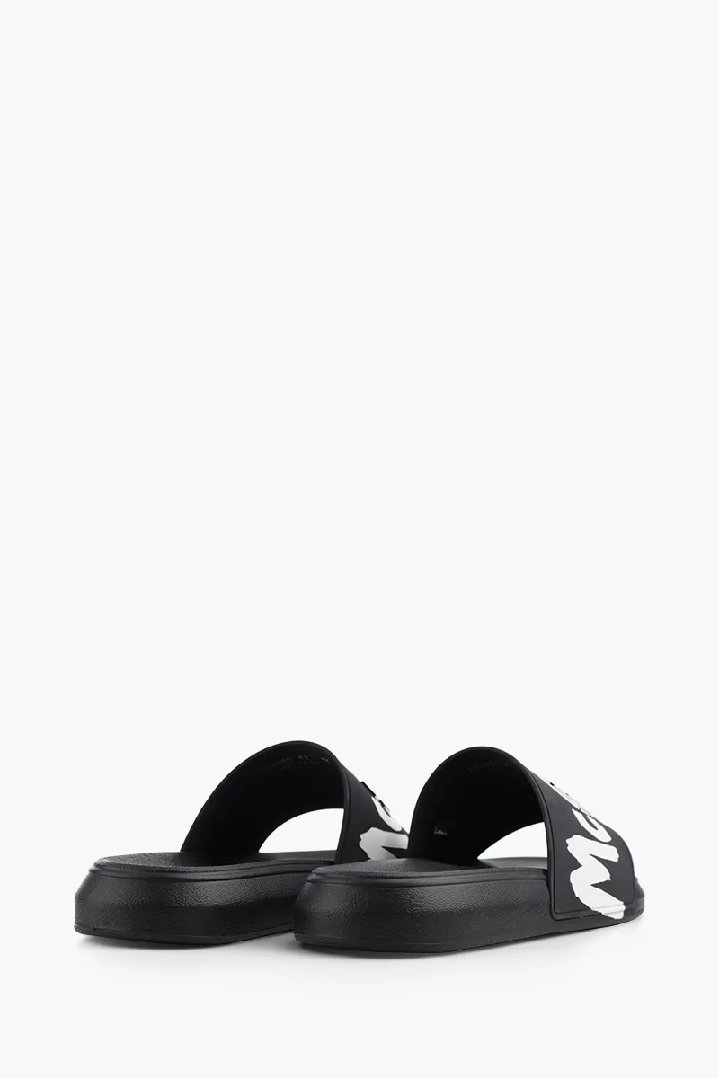 ALEXANDER MCQUEEN Men 'MCQUEEN' Graffiti Rubber Pool Slide in Black/White 2