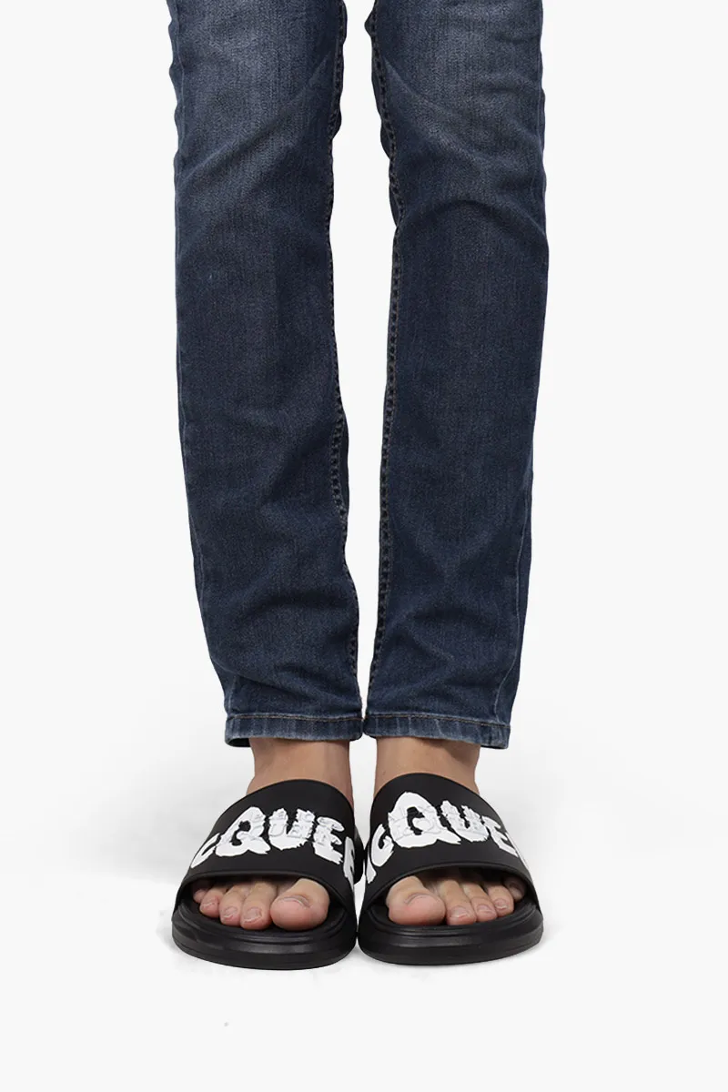 ALEXANDER MCQUEEN Men 'MCQUEEN' Graffiti Rubber Pool Slide in Black/White 4