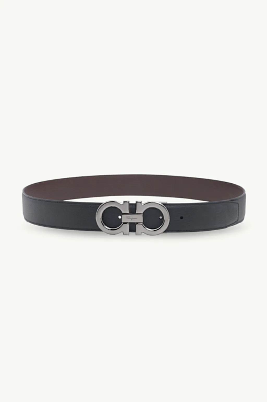 SALVATORE FERRAGAMO Men Reversible Gancini Belt 3.5cm in Black/Hickory Textured Calfskin RHW 0