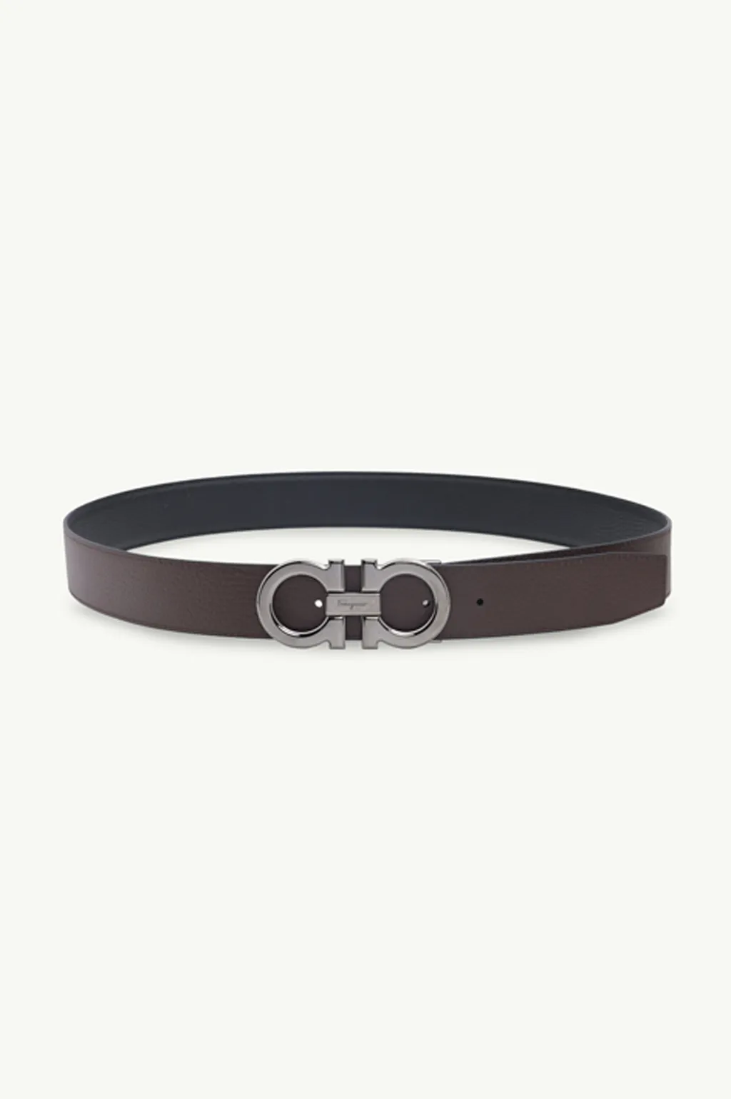 SALVATORE FERRAGAMO Men Reversible Gancini Belt 3.5cm in Black/Hickory Textured Calfskin RHW 4