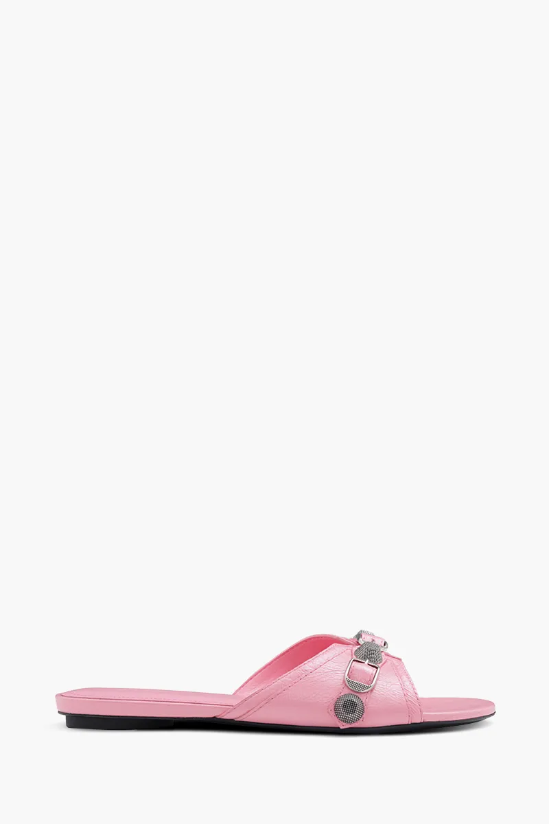 BALENCIAGA Women Cagole Flat Sandals in Pink Arena lambskin 0