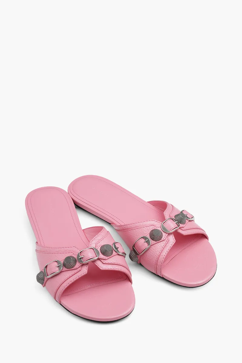 BALENCIAGA Women Cagole Flat Sandals in Pink Arena lambskin 1