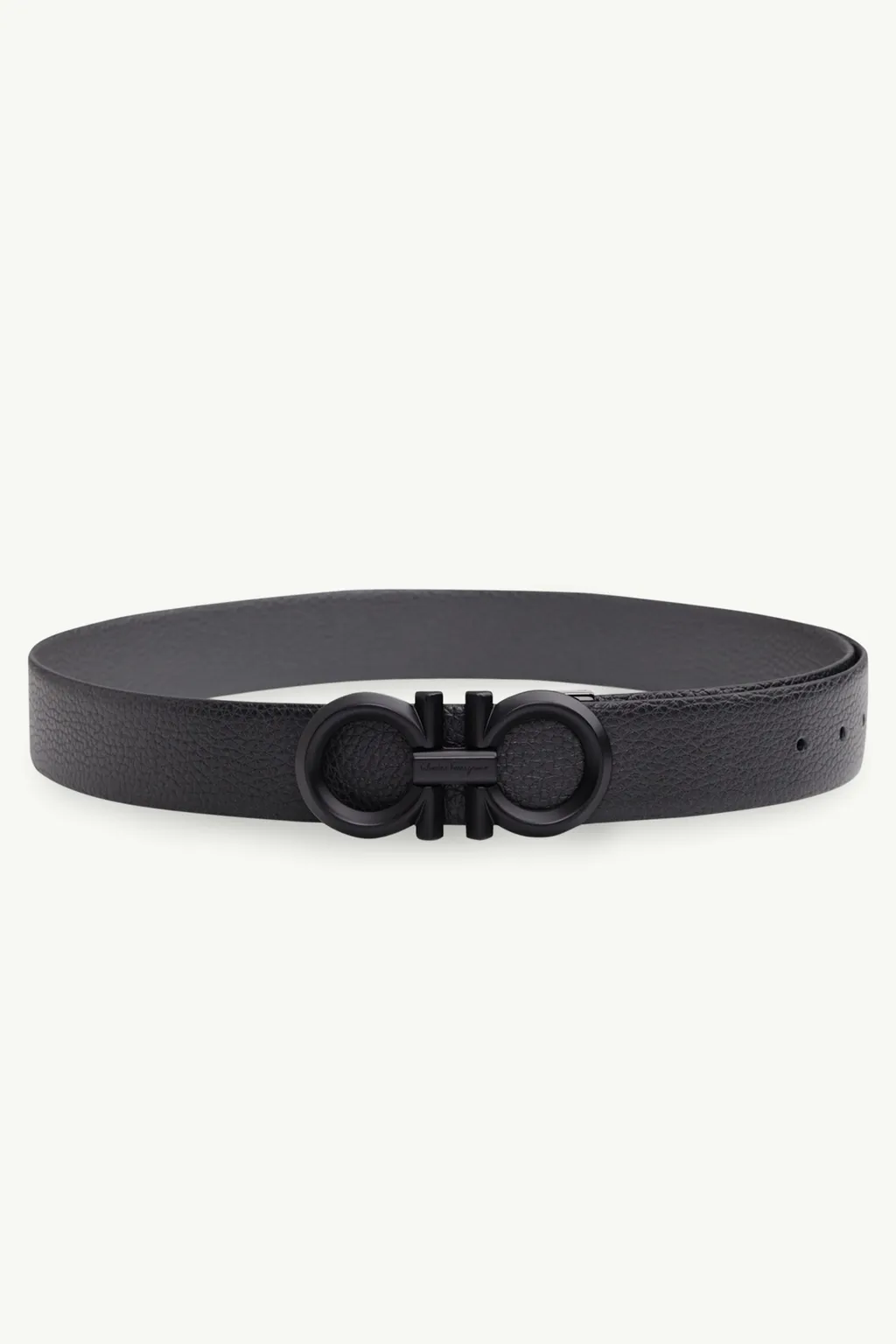 SALVATORE FERRAGAMO Men Reversible Gancini Belt 3.5cm in Black/Asphalt Gray Textured Calfskin BHW 0
