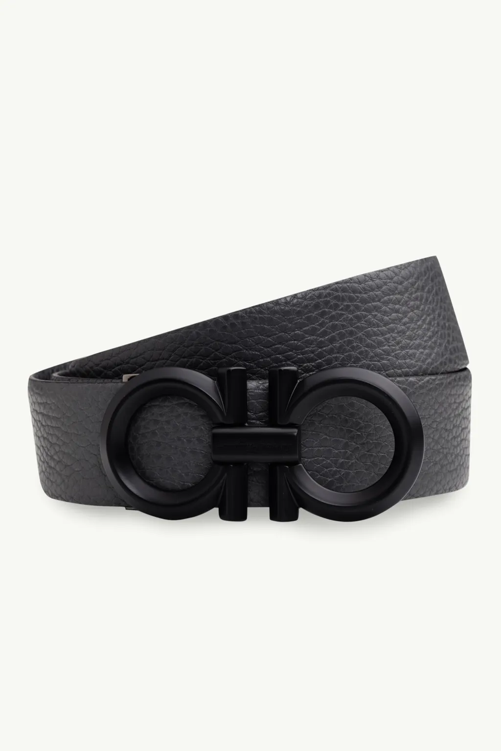 SALVATORE FERRAGAMO Men Reversible Gancini Belt 3.5cm in Black/Asphalt Gray Textured Calfskin BHW 1