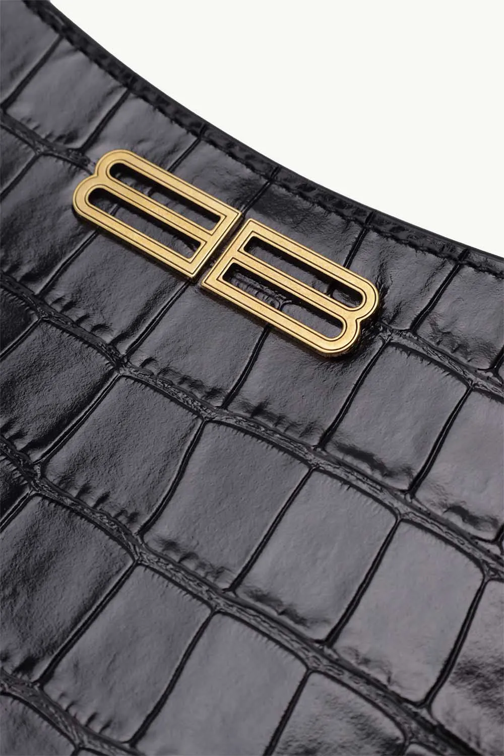 BALENCIAGA Small XX Hobo Shoulder Bag in Black Shiny Super Supple Croco Embossed GHW 3