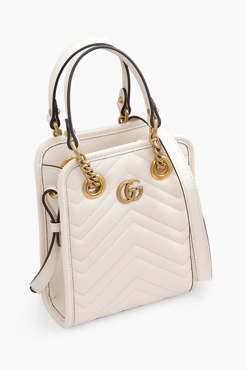 GUCCI Mini GG Marmont Matelassé Bag in White Chevron Leather 2