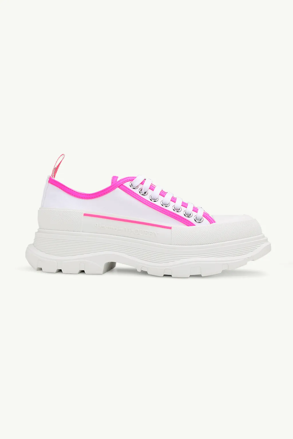 ALEXANDER MCQUEEN Women Tread Slick Lace-up Sneakers in White/Pink 0