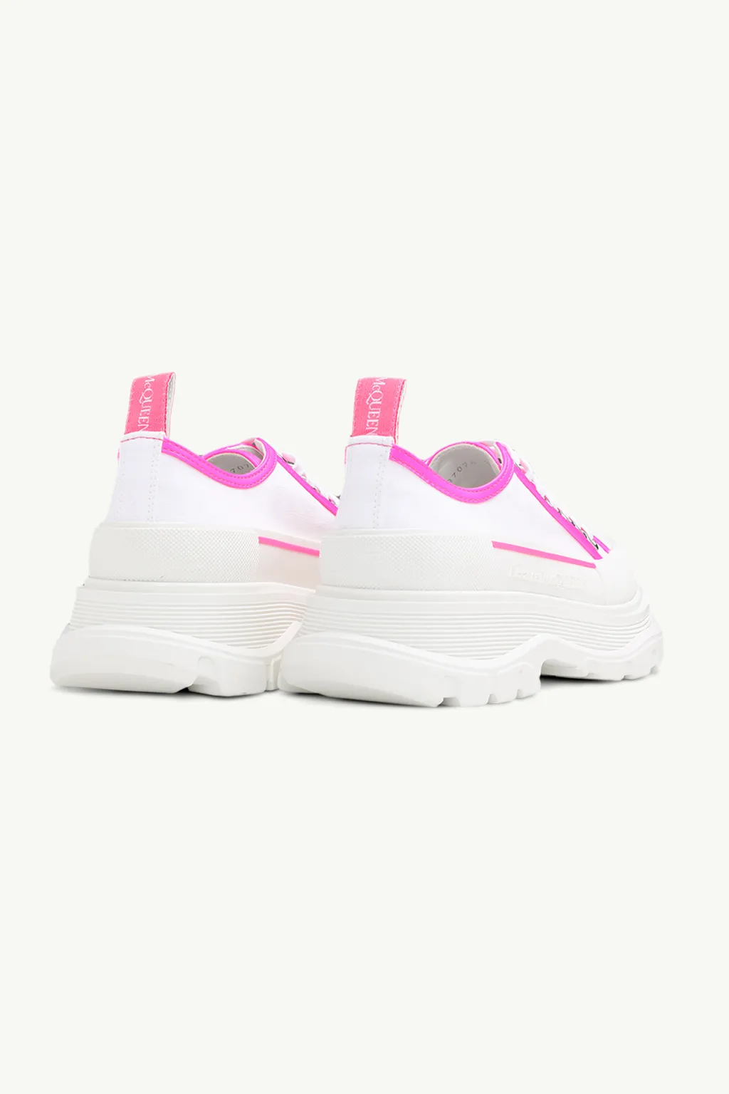 ALEXANDER MCQUEEN Women Tread Slick Lace-up Sneakers in White/Pink 2