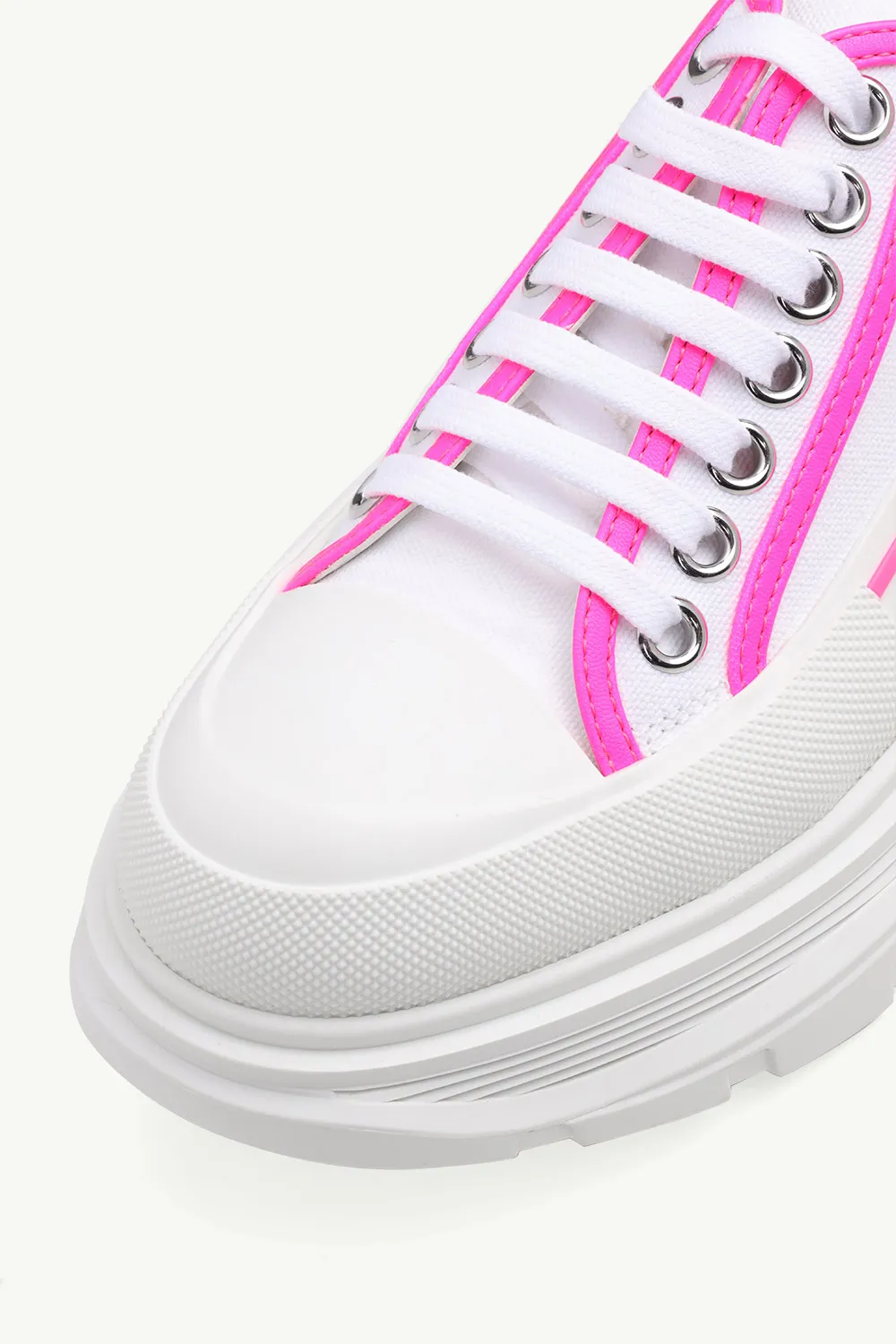 ALEXANDER MCQUEEN Women Tread Slick Lace-up Sneakers in White/Pink 4