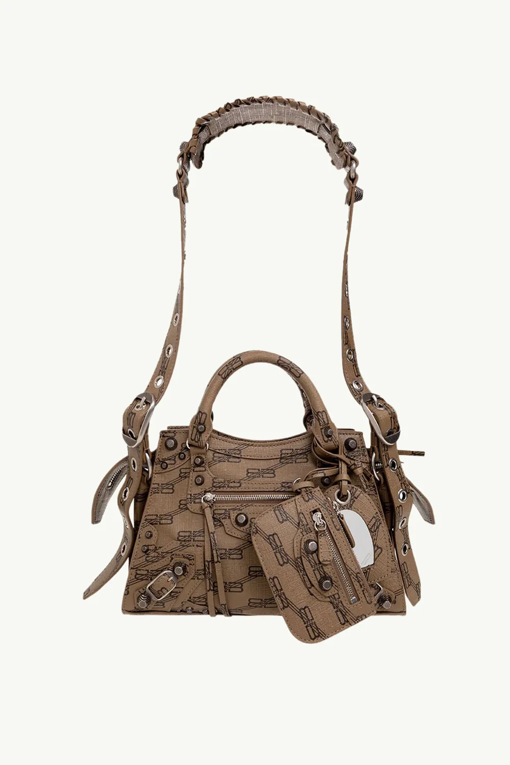 BALENCIAGA Neo Cagole XS Handbag in Beige/Brown BB Monogram Coated Canvas 0