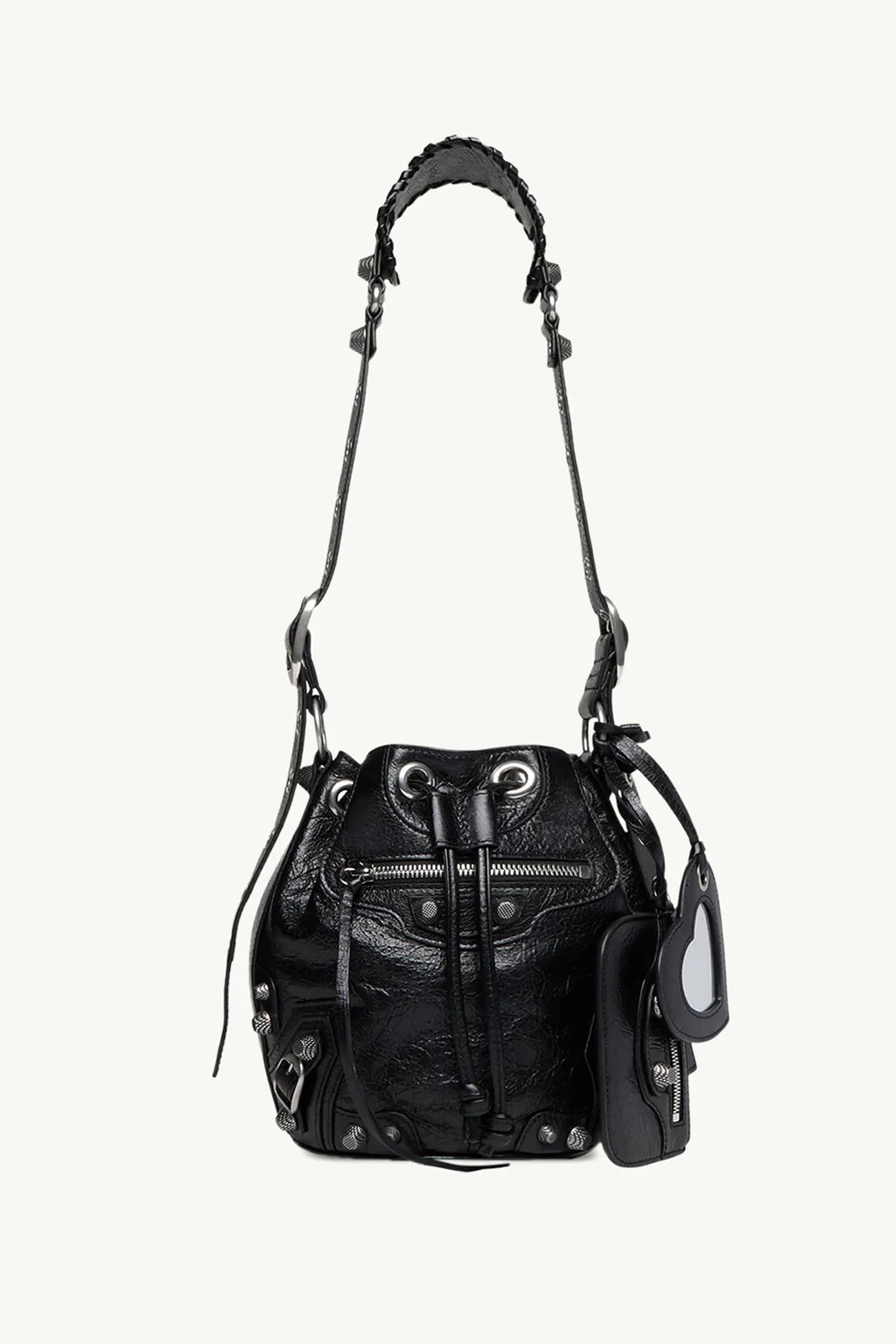 BALENCIAGA Le Cagole XS Bucket Bag in Black Arena Lambskin SHW 0